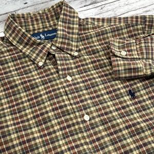 Polo Ralph Lauren Shirt Men's Size Medium Classic Fit Cotton Green Orange Plaid